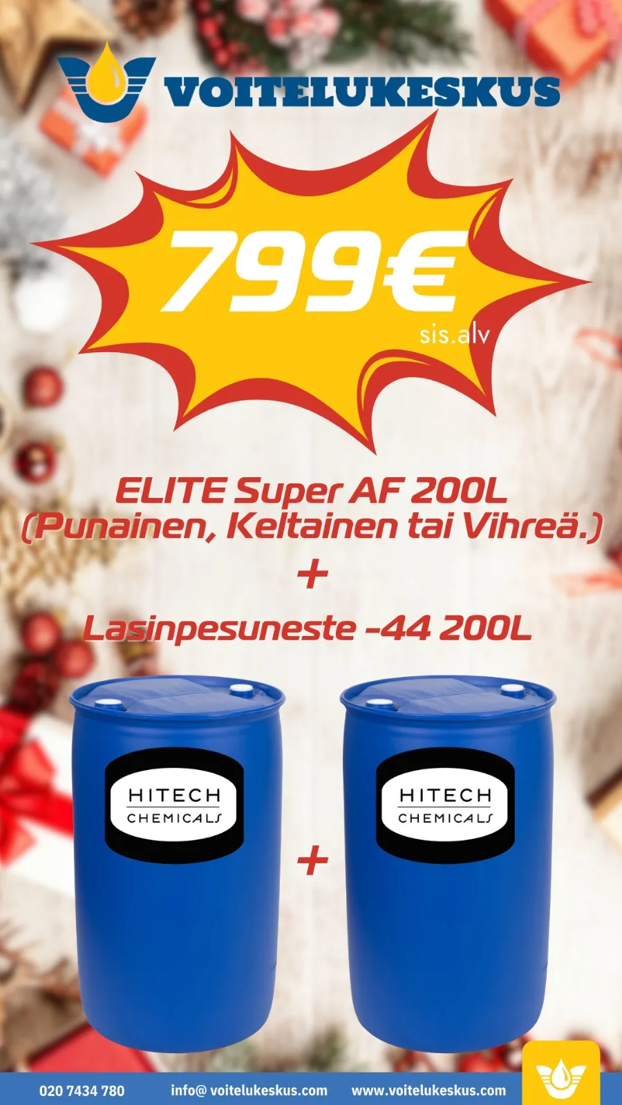 ELITE SUPER AF 200L (Punainen / Keltainen / Vihreä) + LASINPESUNESTE -44°C 200L