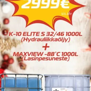 K-10 ELITE S 32 / S 46 hydrauliöljy 1000 L + MAXVIEW −88 °C lasinpesuneste 1000 L