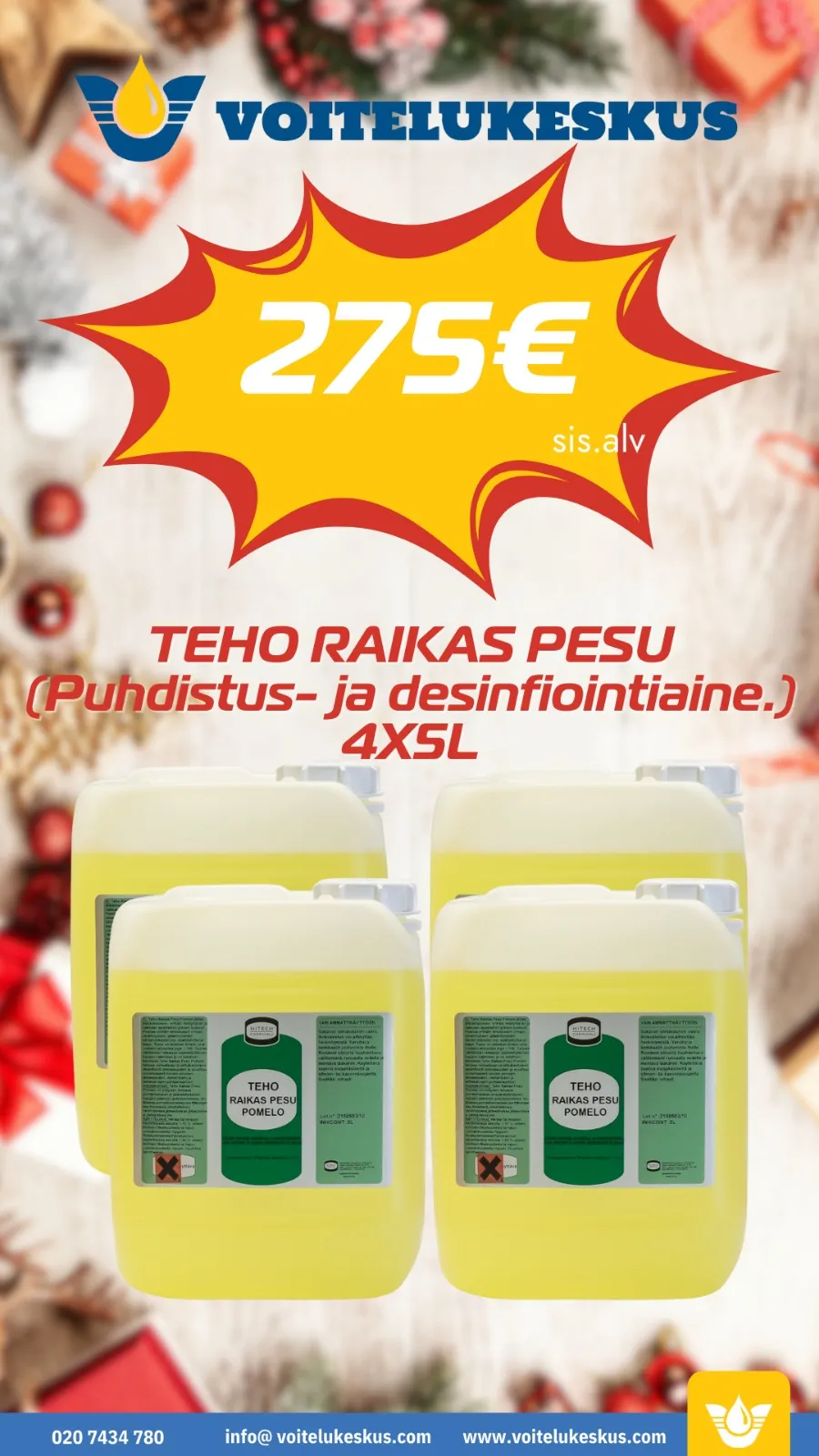TEHO Raikas Pesu puhdistus- ja desinfiointiaine 4 × 5 L